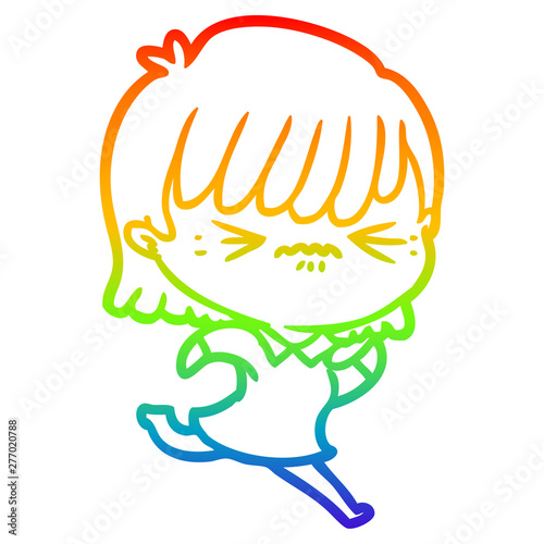 rainbow gradient line drawing annoyed cartoon girl