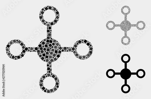 Collage Node icon organized from circle and square elements in random sizes, positions and proportions. Vector circle and square elements are organized into abstract collage node icons.