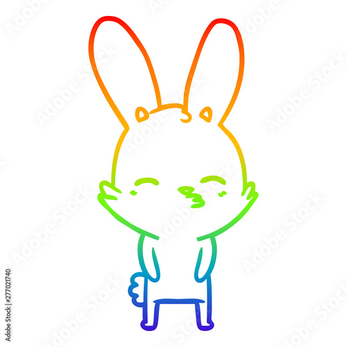 rainbow gradient line drawing curious bunny cartoon