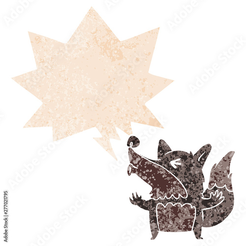 cartoon werewolf howling and speech bubble in retro textured style