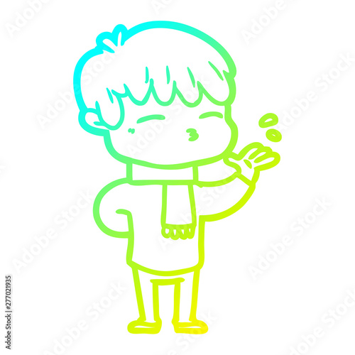 cold gradient line drawing cartoon curious boy