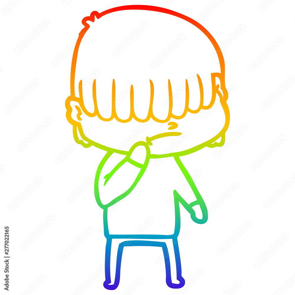rainbow gradient line drawing cartoon boy with untidy hair