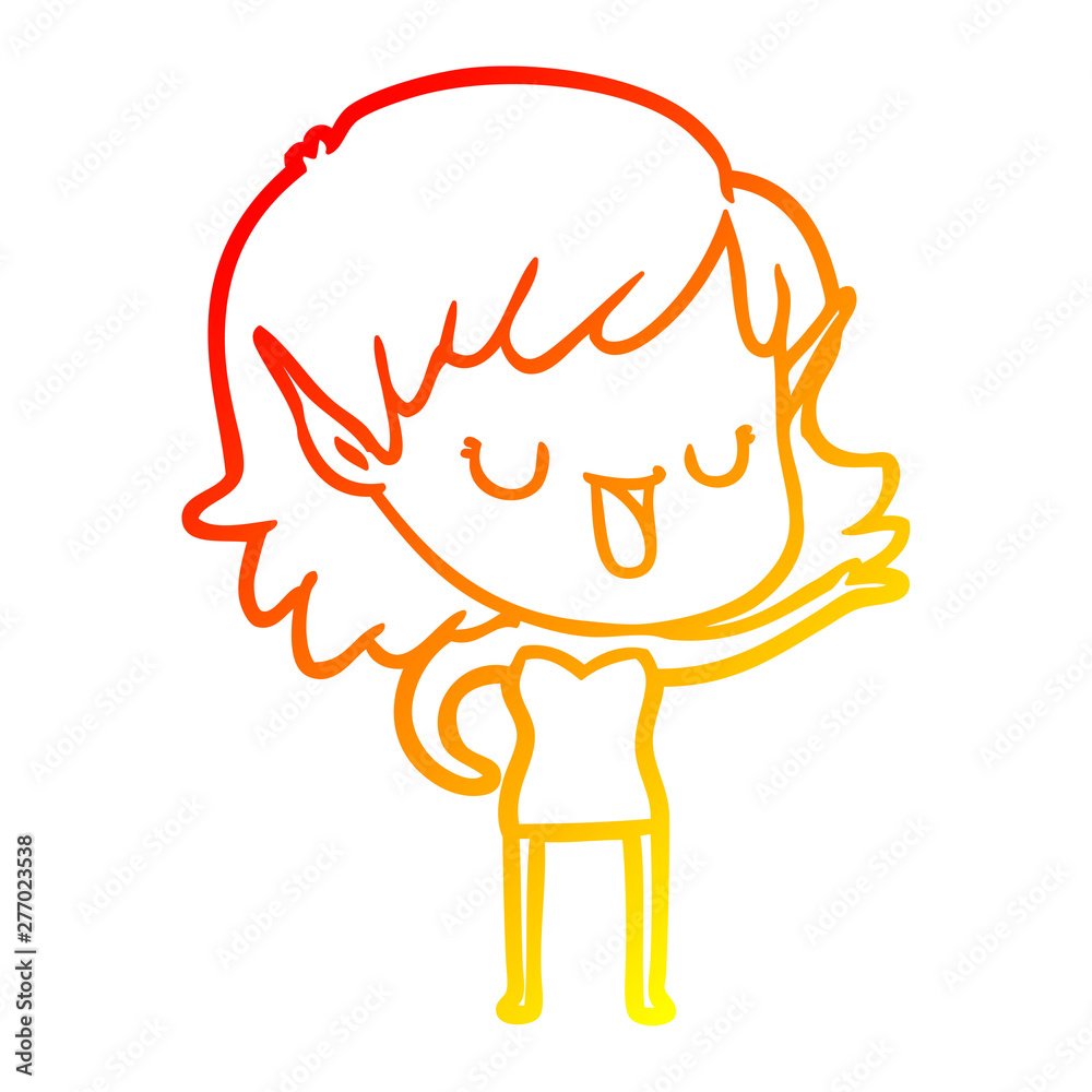 warm gradient line drawing cartoon elf girl warm gradient line drawing cartoon elf girl