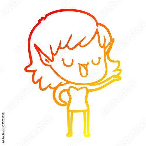 warm gradient line drawing cartoon elf girl