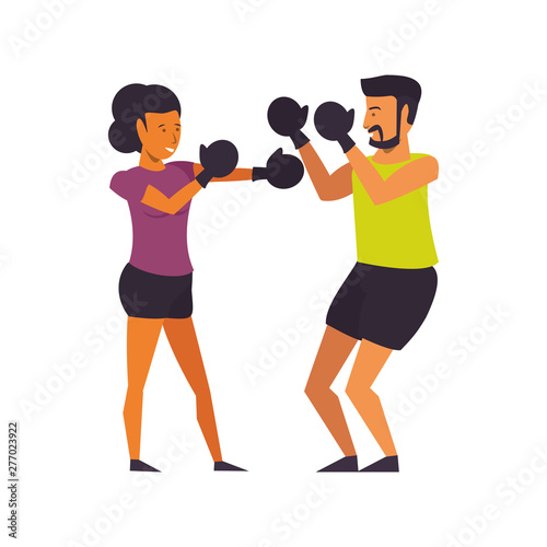 Couple training sports cartoons isolated