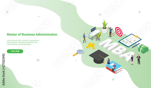 mba master of business administration concept for website template or landing homepage with isometric modern style - vector