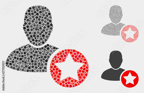 Mosaic Star favourites person icon organized from circle and square elements in different sizes, positions and proportions.