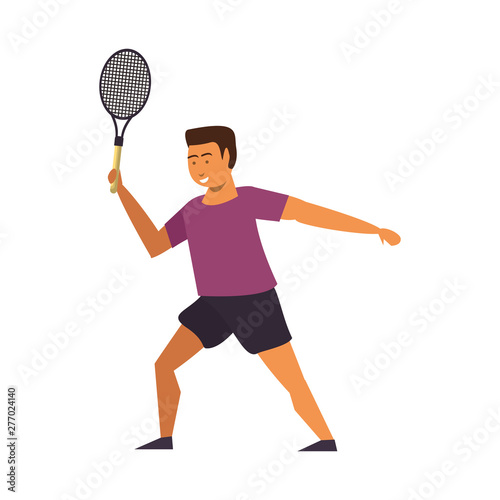 Young man playing tennis avatar isolated © Jemastock