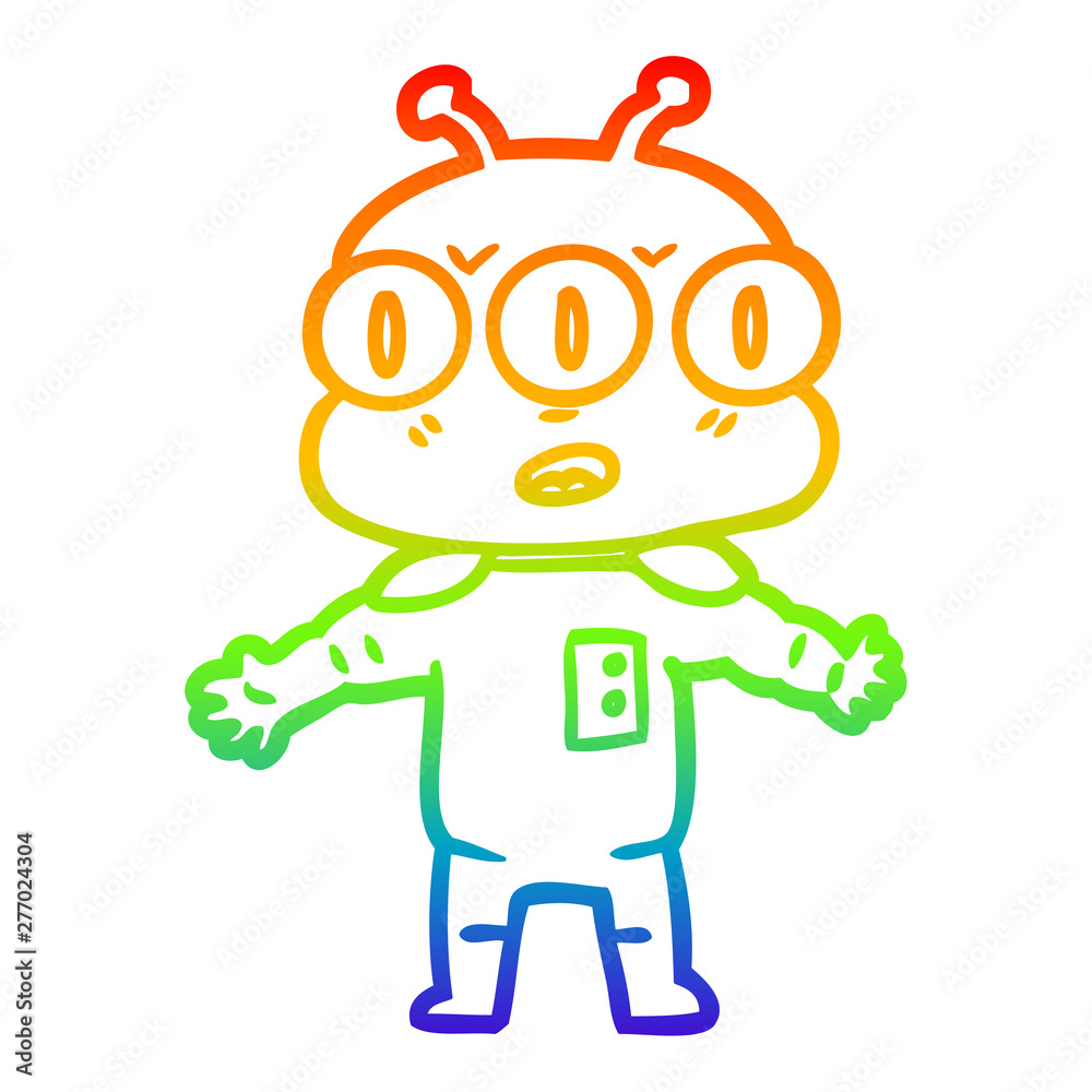 rainbow gradient line drawing cartoon three eyed alien