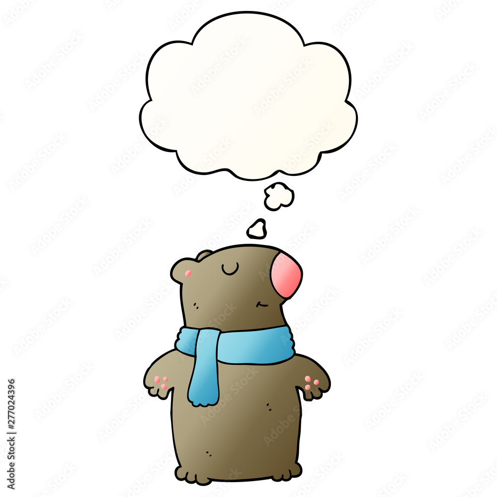Naklejka premium cartoon bear and thought bubble in smooth gradient style
