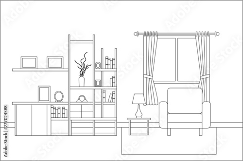 Living room with furniture, Vector