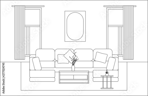 Living room with furniture, Vector