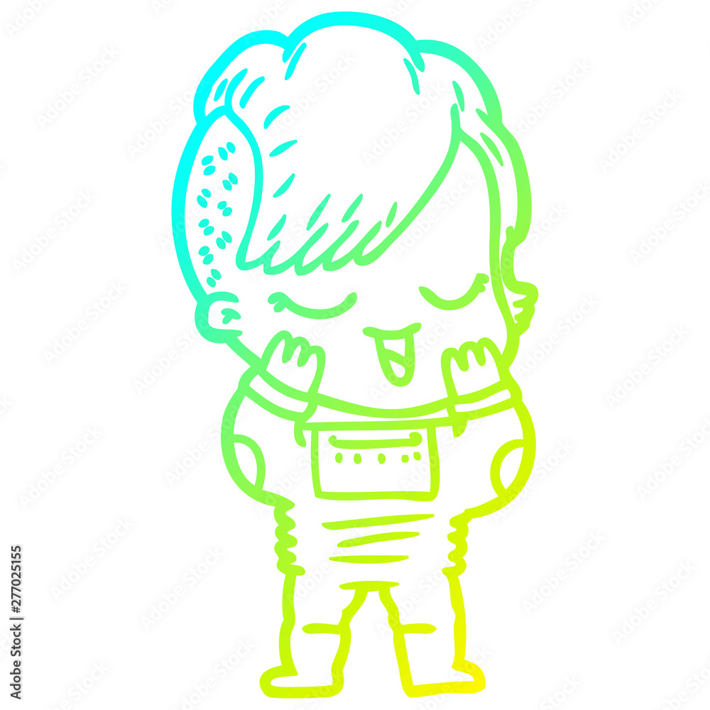 cold gradient line drawing happy cartoon girl in space suit cold gradient line drawing happy cartoon girl in space suit