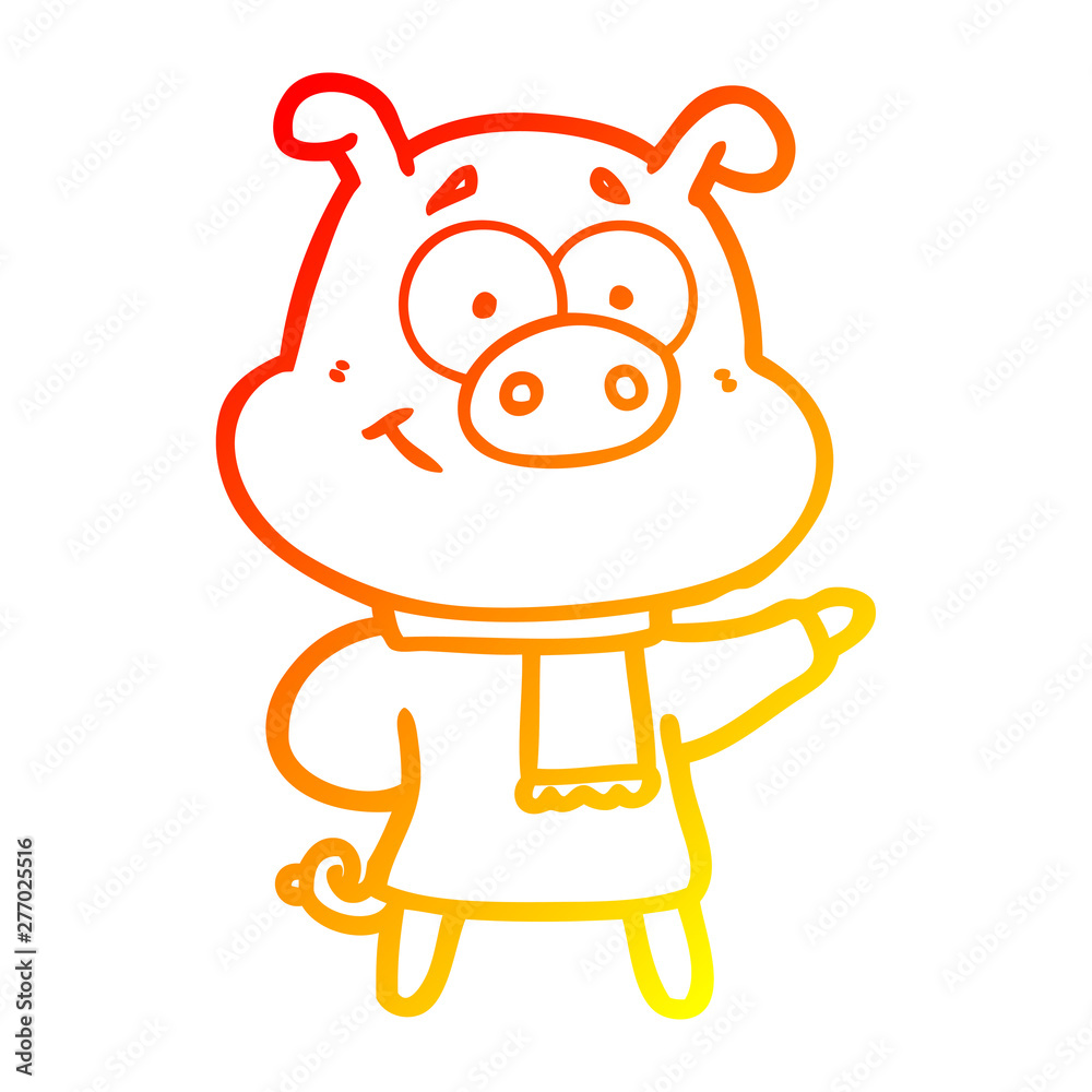 warm gradient line drawing happy cartoon pig wearing warm clothes warm gradient line drawing happy cartoon pig wearing warm clothes