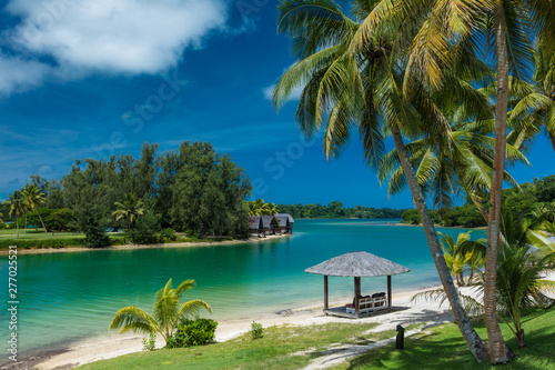 Fototapeta Naklejka Na Ścianę i Meble -  Tropical resort destination in Port Vila, Efate Island, Vanuatu, beach and palm trees