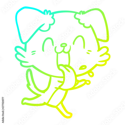 cold gradient line drawing cartoon panting dog running