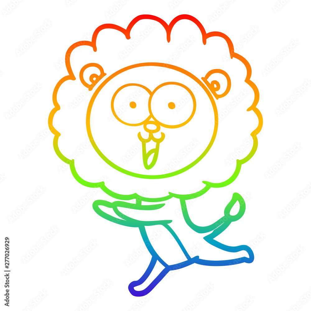 rainbow gradient line drawing happy cartoon lion
