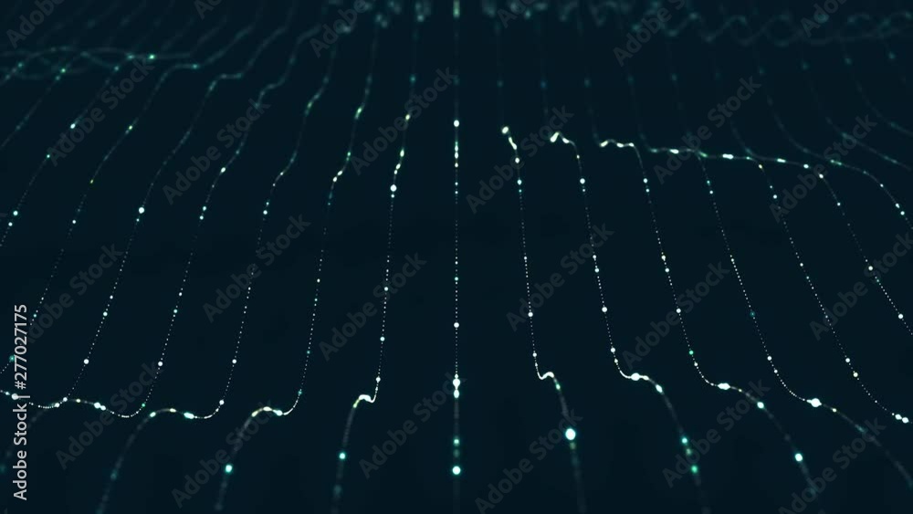 Abstract background with data digital futuristic wave particles and flicker light on waving stripes.