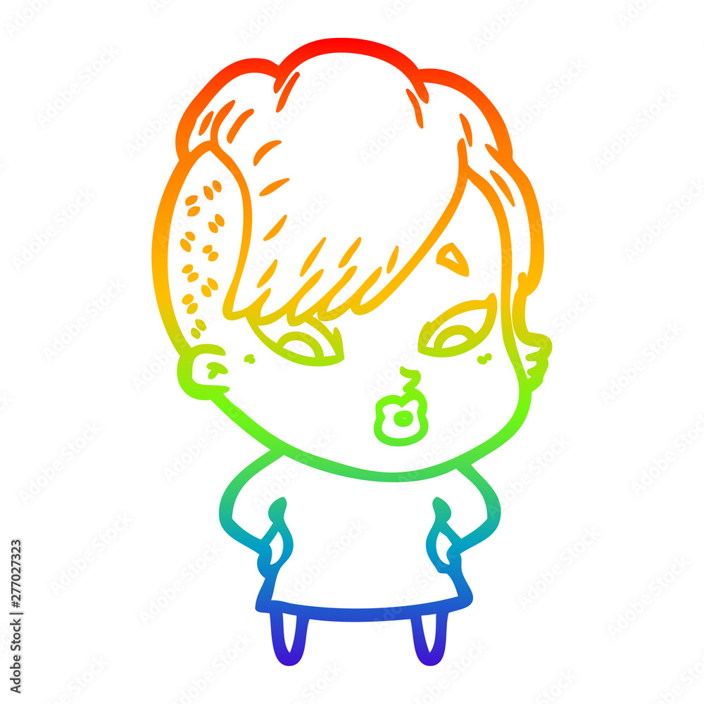 rainbow gradient line drawing cartoon surprised girl rainbow gradient line drawing cartoon surprised girl