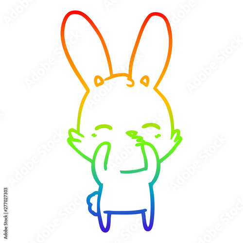 rainbow gradient line drawing curious bunny cartoon