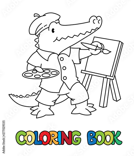 Alligator artist coloring book. Animal Alphabet A
