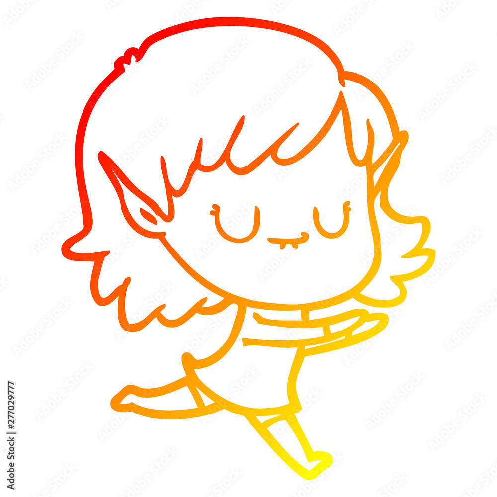 warm gradient line drawing happy cartoon elf girl posing warm gradient line drawing happy cartoon elf girl posing