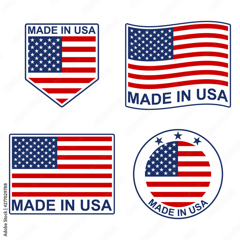 Made in USA icon set with American flag. Vector illustration. Made in USA icon set with American flag. Vector illustration.