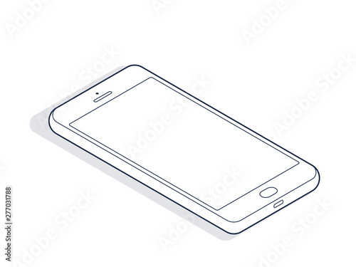 Isometric phone isolated on white background. Isometric line art. Vector