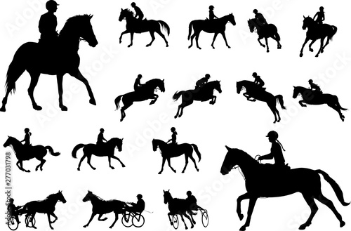 horse riding silhouettes collection. Equestrian sport and recreation silhouettes