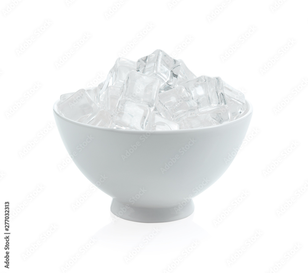 ice cubes bowl isolated on white background ice cubes bowl isolated on white background