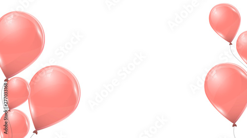 Vector pink balloons isolated on white background. Flying latex 3d ballons. 