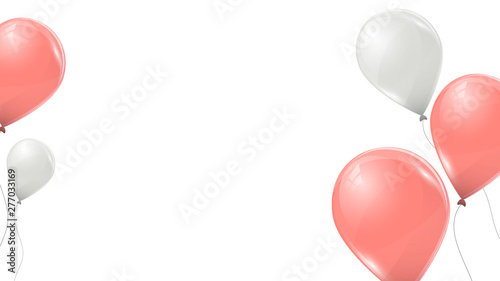 Vector pink and white balloons on white background. Flying latex 3d ballons. 