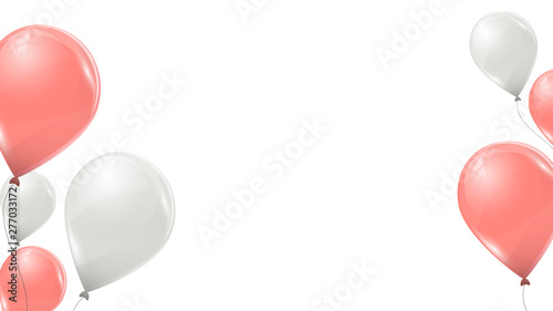 Vector pink and white balloons on white background. Flying latex 3d ballons. 