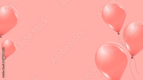 Vector pink helium balloons on pink background. Flying latex 3d ballons. 