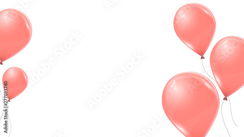 Vector pink balloons isolated on white background. Flying latex 3d ballons. 