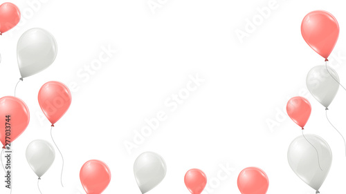 Vector pink and white balloons on white background. Flying latex 3d ballons. 