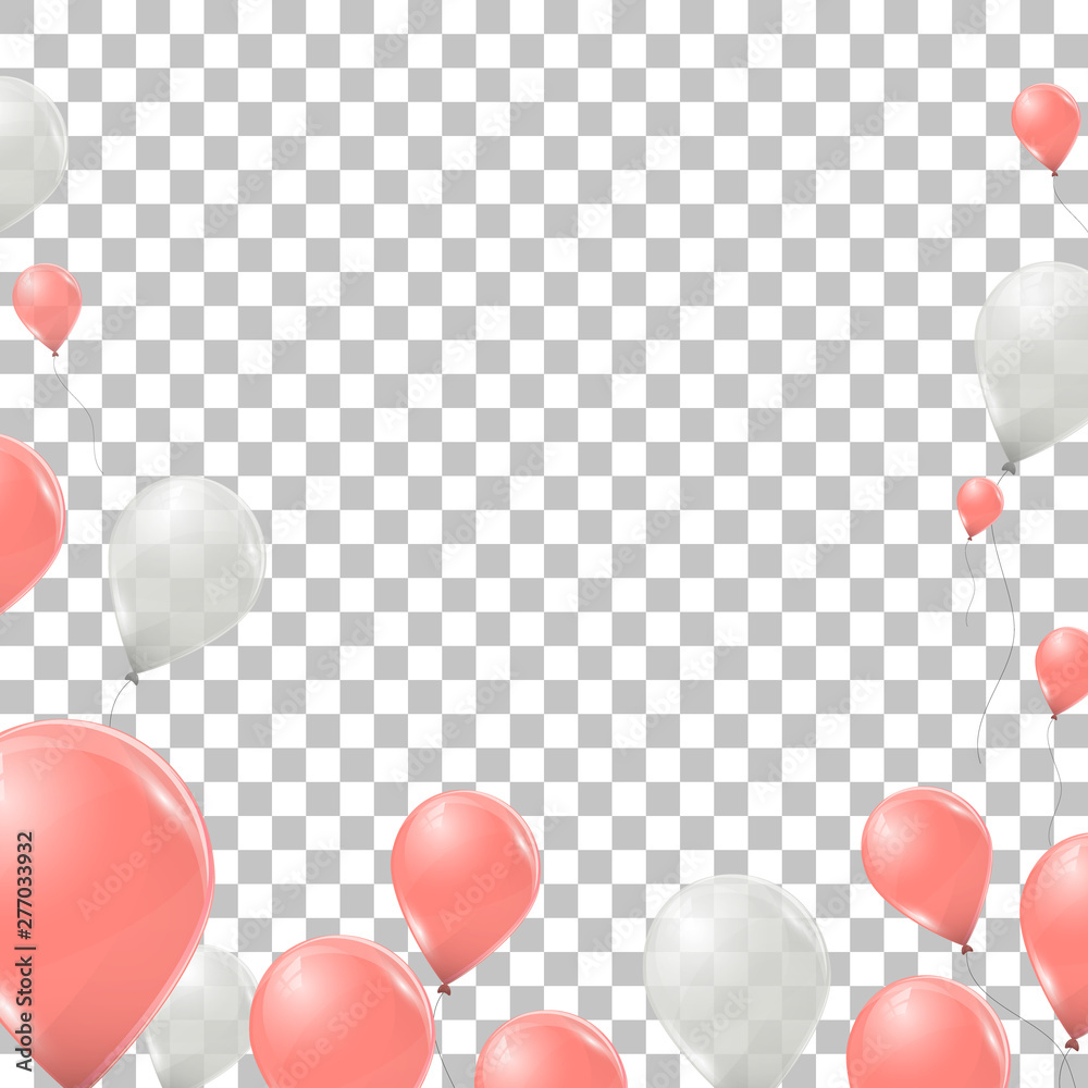 Naklejka Vector pink and white helium balloons isolated on transparent background. Flying latex 3d ballons.