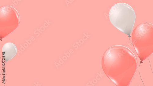 Vector pink and white helium balloons on pink background. Flying latex 3d ballons. 