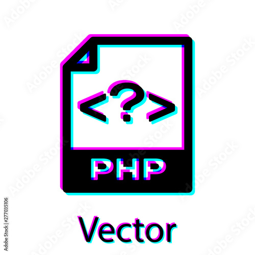 Black PHP file document icon. Download php button icon isolated on white background. PHP file symbol. Vector Illustration