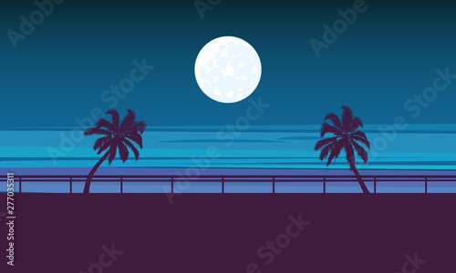 Waterfront night landscape, vector art illustration.