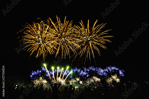 Real Fireworks on Deep Black Background Sky on Futuristic Fireworks festival show before independence day on 4 of July