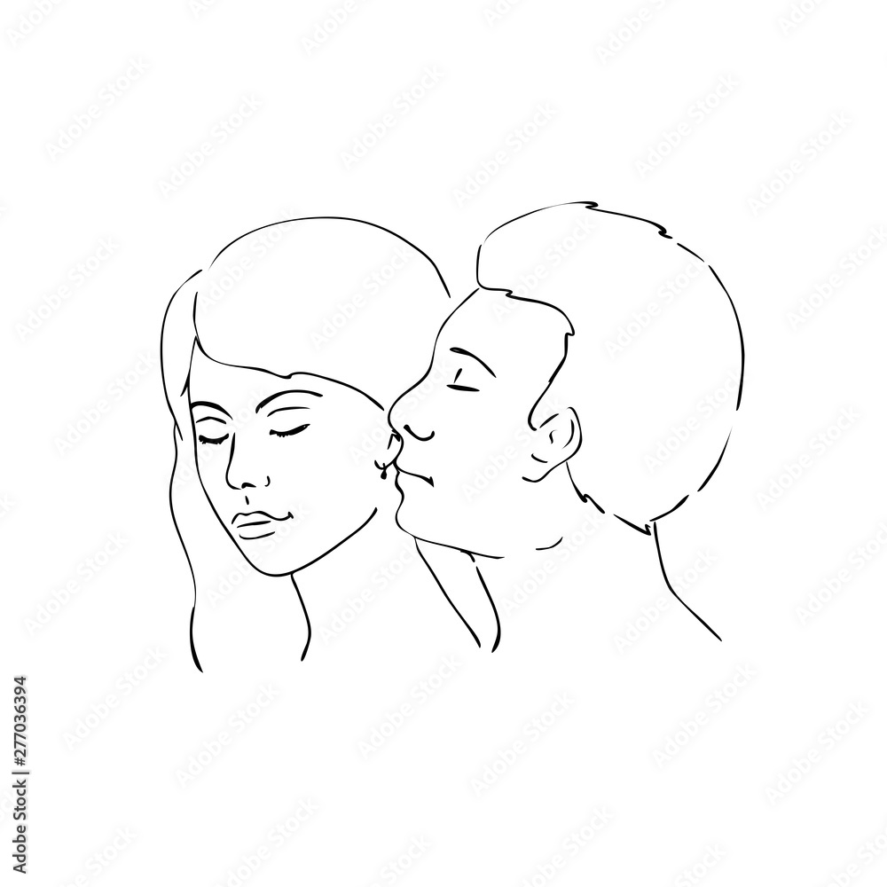 vector illustration of a guy kissing a girl in the ear,linear design