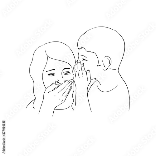 vector illustration of a guy talking in the girl's ear a secret,linear design