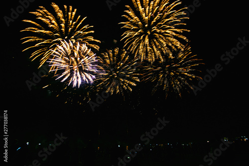 Real Fireworks  on Deep Black Background Sky on Futuristic Fireworks festival show before independence day on 4 of July