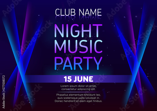  Horizontal music party poster with color graphic elements, dark background and text.  