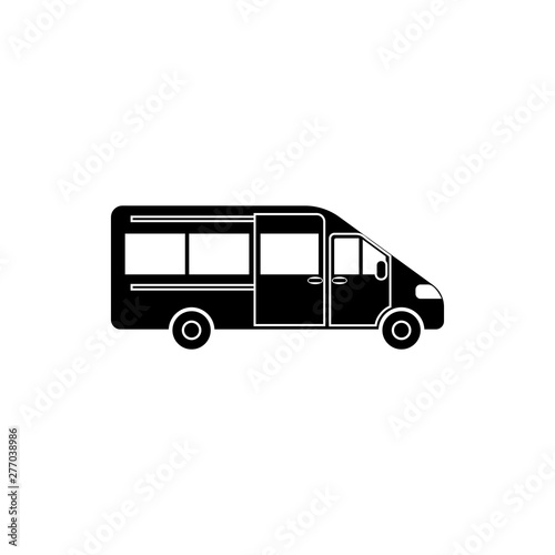 Vector, flat image of a minibus. Isolated icon of a minibus for the transport of passengers in black