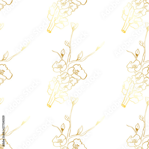 Vintage brunch gold collection for wallpaper design. Seamless vintage background. Botanical illustration. Spring floral texture.  © WI-tuss