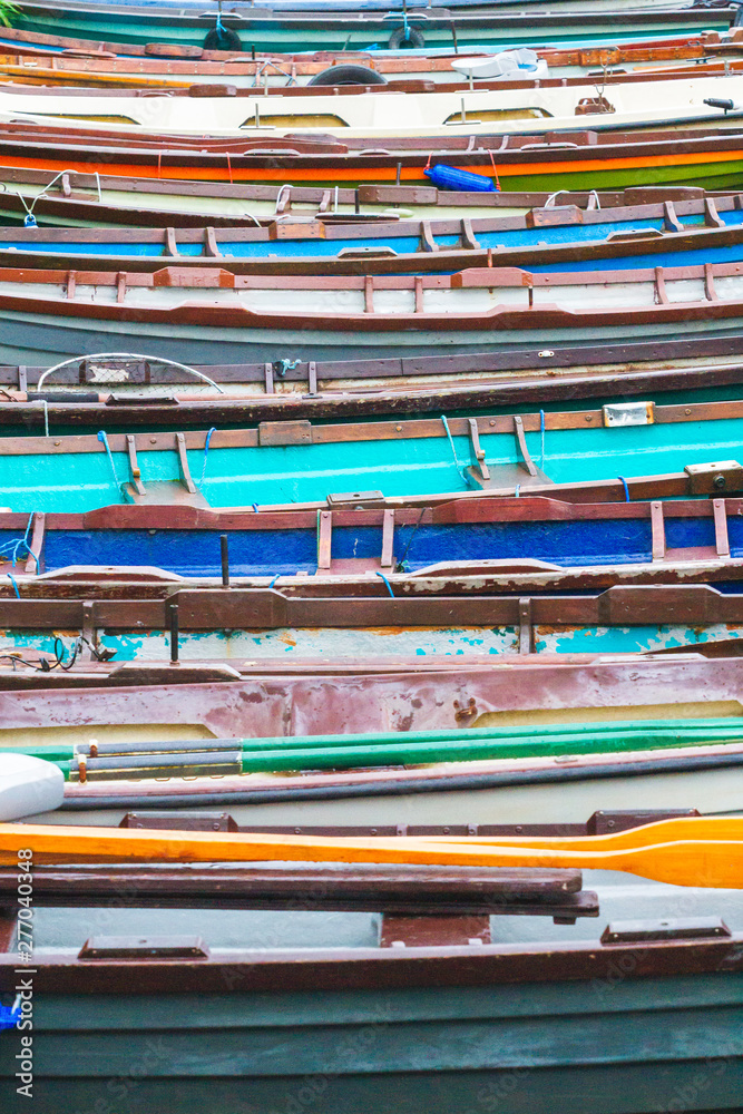 Details of fishing boats in small inlet. Killarney National Park, Ireland