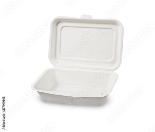 Bagasse box for food isolated on white background.