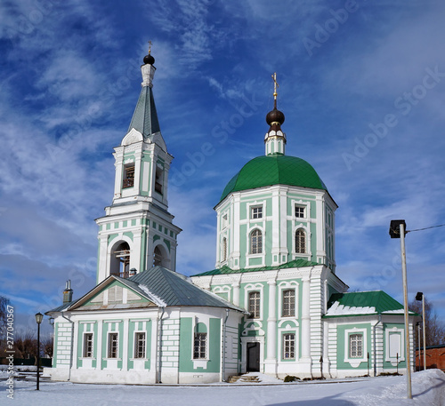Church of St. Catherine in Tver city, Russia. This beautiful ortodox church was built in the late 18th century in the Baroque style. Bright sunny winter day